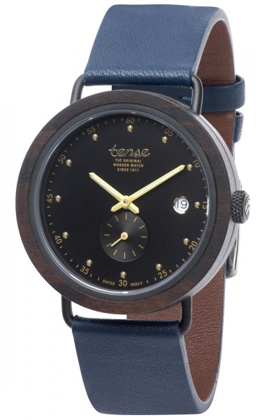 Kunststube Schmied : TENSE Holzuhr // Hudson Leather Hybrid Black Oak-schwarz