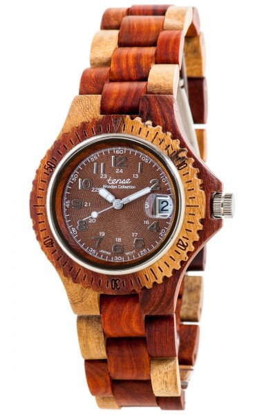 Kunststube Schmied : TENSE Holzuhr // Womens Compass mehrfarbiges Karriholz