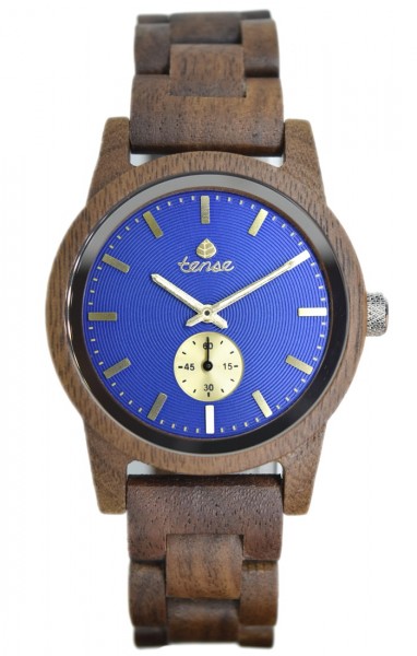 Kunststube Schmied : TENSE Holzuhr // Mens Hampton Walnussholz blau